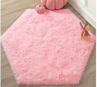 KIXINWA Pink Hexagon Princess Rug, 4.6X4 Ft Castle Play Tent Carpet, Cute Fluffy Rug for Girls Room, Shaggy Soft Non Slip Nursery Rug, Furry Area Rug Fuzzy Plush Mat for Dorm Baby Room Decor