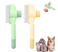KixMalkinly Pet Grooming Combo, One-Click Self-Cleaning Grooming Brush,Pet Hair Removal Comb with 2 Stainless Steel for Detangling Long and Matted on Cats and Dogs(Yellow+Green)