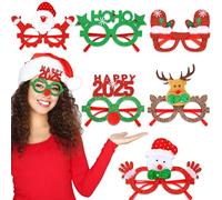 Kixolazr Santa Glasses - Santa Claus Eyeglasses | 2025 Cartoon Glitter Reindeer Winter Party Glasses,for Men Women Child Youth Children Adult