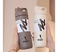 KIXT Double-Walled Vacuum Insulated Stainless Steel Bottle 550ml with Straw Lid Handel | Sports Travel Gym Water Bottles Coffee Cup Travel Mug Football Waterbottle Winter Water Bottle (Grey)