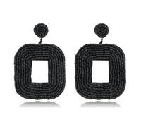 KIXZSAZ 1 Pair Beaded Earrings Delicate Carving Crafts Hoop Earring Ear Drops Valentines Day Women Accessories for Daily Dress, Black