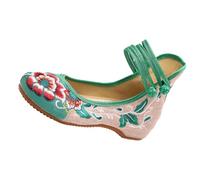 KIXZSAZ 2X Flower Embroidery Womens Ballet Flats Pumps Durable and Breathable Chinese Shoes Linen for Female Embroidered Shoes, Green, 37.1