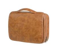 KIXZSAZ 3-in-1 Men's Business PU wash Bag, Large Capacity high-end Compartment, Waterproof Makeup Bag Storage Bag, Bag, Yellow-Brown, 29.5 * 10 * 22CM