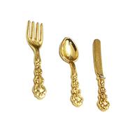 KIXZSAZ 3 Pieces Tableware Model Toy Decorations Scale Miniature Kitchen Spoon Educational Imitation Cutlery for Baby Accessories , Gold