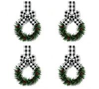 KIXZSAZ 4/6Pcs Mini Wreaths With Bow Berries Christmas Hanging Cabinet Garland Versatile Decoration Xmas Thanksgiving Day, black, 4PCS