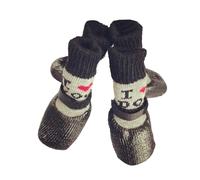 KIXZSAZ 4 Pieces Warm Reflective Pet Shoes Cotton Rain Snow for Boots Anti-skidding Socks Set Stocking Hardwood Indoor Outdoor, Love Black, S