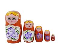 KIXZSAZ 5 Pieces Russian Nesting Doll Set Hand Painted Wood Decor Baby Dolls Toys Decorative Supply for Living Room Bedroom, Orange