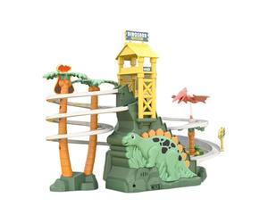 KIXZSAZ Adventure Slide Dynamic Rotating Dinosaur Challenge Game Inspiring Stair Climbing Track Toy Electric Dual Track Slide Activities Childrens Puzzle, green