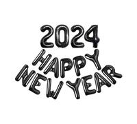 KIXZSAZ Aluminum Foil Made Happy New Year Balloon For Long-lasting Metal 2024 Reusable New Years Eve Non-toxic Safe School, Black
