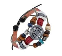 KIXZSAZ Beaded Bracelet Multi-layers Adjustable Drawstring Wave Strand Braided Bracelets with Hemp Rope Hand Jewelry, Red