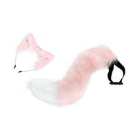 KIXZSAZ Ears and Tail Cat Ear Headband Headwear for Party Prom Halloween Adorable and Eye-Catching Costume Props, Pink, 50cm