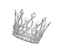 KIXZSAZ for Glamorous Round Crystal Queen Crowns Headband for Party Bridesmaids Costume, Silver, 9.5cm x 11cm