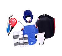 KIXZSAZ Karate Sparring Gear Training Boxing Headgear Shin Guards Arm Guards Chest Protector Equipment Set Thickened Adjustable Padded Taekwondo Chest Guard, Blue, 160 to 170cm