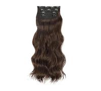 KIXZSAZ Natural Looking Hair With Large Waves Clip On Extensions Set High Temperature Fiber Naturally Invisible Large Waves, Dark brown, 55CM