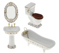 KIXZSAZ Set of 4 Elegant White Ceramic Bathroom Furniture for 112 for Dollhouse Miniature Kits 2
