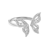 KIXZSAZ Sterling Rings For Women Exquisite Craft High-end Style Adjustable Size Silver Butterfly Rings Wedding Rings Open Size, silver