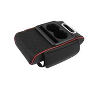 KIXZSAZ Universal Armrest Cushion Pad With Tissue Box Slot Alongside Cup Holder For Practical Daily And Damage Practical Armrest Cushion Pad PU Leather With Cup, Black Red, 34x18x7.5 cm
