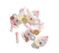 KIXZSAZ Wood Mini White Afternoon Tea Set Simulation Strawberry Cake Toy Cup Early Education Kids House Kitchen Game Birthday