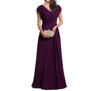 KIYNE Elegant Mother of The Groom Dresses for Women Sleeveless Floor Length A Line V Neck Chiffon Plum Mother of Bride Dress UK12