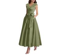 KIYNE Olive Green Mother of The Bride Dresses for Wedding with Pockets A Line V Neck Satin Formal Dress Evening Party Gown UK8