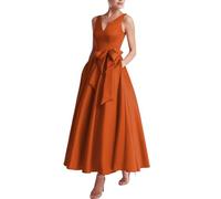 KIYNE Tea Length Mother of The Bride Dresses for Wedding Burnt Orange Satin Formal Party Gown A Line Wedding Guest Dress UK16