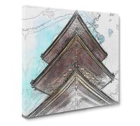 Kiyomizu Dera Pagoda in Japan in Abstract Modern Canvas Wall Art Print Ready to Hang, Framed Picture for Living Room Bedroom Home Office Décor, 20x20 Inch (50x50 cm)