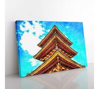 Kiyomizu Dera Pagoda In Japan Painting Modern Art Canvas Wall Art Print Ready to Hang, Framed Picture for Living Room Bedroom Home Office Décor, 50x35 cm (20x14 Inch)