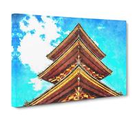 Kiyomizu Dera Pagoda In Japan Painting Modern Art Canvas Wall Art Print Ready to Hang, Framed Picture for Living Room Bedroom Home Office Décor, 24x16 Inch (60x40 cm)