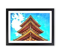 Kiyomizu Dera Pagoda In Japan Painting Modern Art Framed Wall Art Print, Ready to Hang Picture for Living Room Bedroom Home Office Décor, Black A4 (34 x 25 cm)