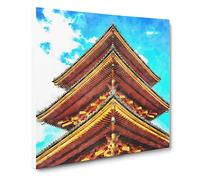 Kiyomizu Dera Pagoda in Japan Painting Modern Canvas Wall Art Print Ready to Hang, Framed Picture for Living Room Bedroom Home Office Décor, 14x14 Inch (35x35 cm)