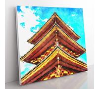Kiyomizu Dera Pagoda in Japan Painting Modern Canvas Wall Art Print Ready to Hang, Framed Picture for Living Room Bedroom Home Office Décor, 50x50 cm (20x20 Inch)
