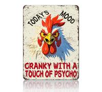KIYOYO Funny Chicken Today'S Mood Metal Tin Sign 12x16 Inch Novelty Farm Chicken Tin Sign Farmhouse Rooster Poster Home Kitchen Garden Bar Restaurant Coffee Are Wall Decor