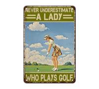 KIYOYO Golf Vintage Tin Sign Metal Sign Never Underestimate A Lady Who Plays Golf Iron Painting Vintage Wall Decoration Poster For Home Club Man Cave Sign 8x12 Inch