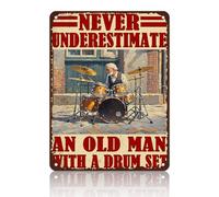 KIYOYO Never Underestimate An Old Man With A Drum Set Metal Tin Sign Music Tin Sign Home Kitchen Garden Bar Coffee Restaurant Bathroom Are Wall Decor 12x16 Inch