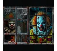 KIYTARBOO 2 Pack Halloween Clown Decoration, Scary Peeper Window Prank, Spooky Halloween Clown Window Clings Cover, Haunted House Decor, Horror Curtains & Garage Door Silhouette Decor Supplies