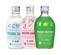 Kizakura Premium Nigori Sake Collection, Nigori Sake, Sakura and Matcha Flavours, 10% Alc., 300ml, 3 Bottles Imported From Japan