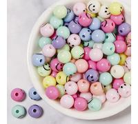 KIZAMI 100/200/300/500pcs 8/10mm Smile Beads, Colorful Flat Round Acrylic Craft Beads for DIY Jewelry Making, Bracelet Creation, Kids Crafts