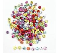 KIZAMI 100/200/500/1000pcs 4 * 7mm Colourful Round Acrylic Emoji Beads, smile Face Craft Beads for DIY Jewelry Making, Bracelet Crafting