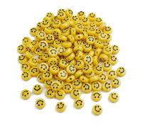 KIZAMI 100/200pcs 10mm Round Transparent Colorful Acrylic Craft Beads, DIY Emoji Smile Face Beads for Jewelry Making, Bracelet Crafting, Kids Crafts