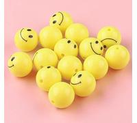 KIZAMI 20/30/40/50pcs 12-18mm Yellow Round smile Face Beads, Colourful Acrylic Emoji Beads for DIY Craft Projects, Bracelet Making, Jewellery