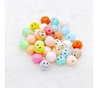 KIZAMI 20/30/50/100/200Pcs 8-20mm Yellow Round Smile Face Beads, Acrylic Happy Face Emoji Beads for DIY Bracelet Jewelry Making, Kids Crafts