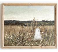 Kizbok Cute Ghost Decor, Vintage Halloween Ghost Wall Art Prints, Spooky ghosts Family in Autumn Landscape Canvas Painting, Moody halloween Pictures Wall Decor, Dark Academia H alloween Fall Poster