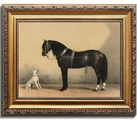 Kizbok Gold Framed Wall Art for Home Decor, Vintage Dog and Black Horse Oil Painting, Farmhouse Wall Decor Western Canvas Prints, Rustic Animal Picture Wall Decor, Antique Bedroom Framed Art for