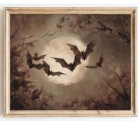 Kizbok Vintage Halloween Bat Wall Art Prints, Spooky Halloween Canvas Painting, Victorian Dark Academia Halloween Wall Decor, Dark Witchy Cottagecore Aesthetic Poster for Bedroom Gallery Bathroom
