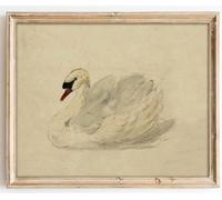 Kizbok Vintage Swan Print | Antique Nursery Wall Decor | Vintage Watercolor Neutral Wall Art | Country Farmhouse Decor
