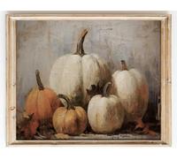Kizbook Vintage Fall Pumpkins Wall Art Prints Decor, Rustic Fall Autumn Pumpkin Pictures Wall Decor for Living Room Bedroom Kitchen Thanksgiving Halloween, Farmhouse Wall Decor Canvas Oil Painting,