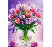 KIZIFI 5D Diamond Art Painting Kits Adults Pink Tulip, DIY Square Full Drill Diamond Painting Art Kit Crystal Art Kits Cross Stitch Crafts for Kids Beginners Gifts for Home Wall Decor 16x20 inch