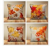 KIZIFI Autumn Outdoor Cushion Covers 45x45 cm Set of 4 Waterproof Throw Pillow Covers Maple Leaves Linen Cushion Covers Patio Garden Pillowcases for Bench Sofa Indoor Decoration