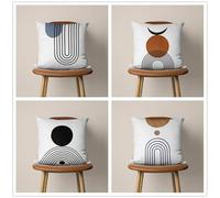 KIZIFI Cushion Covers Set of 4 35x35 cm Black Curved Linen Decorative Cushion Cover White Brown Square Throw Pillow Case 14x14 inch Outdoor Sofa Cushions Covers for Couch, Bed, Bench