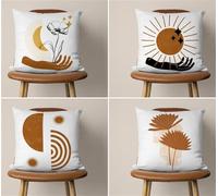 KIZIFI Cushion Covers Set of 4 35x35 cm Black Flowers Linen Decorative Cushion Cover Brown White Square Throw Pillow Case 14x14 inch Outdoor Sofa Cushions Covers for Couch, Bed, Bench